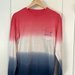 Vineyard Vines Red, White, and Blue Gradient Long Sleeve Tee